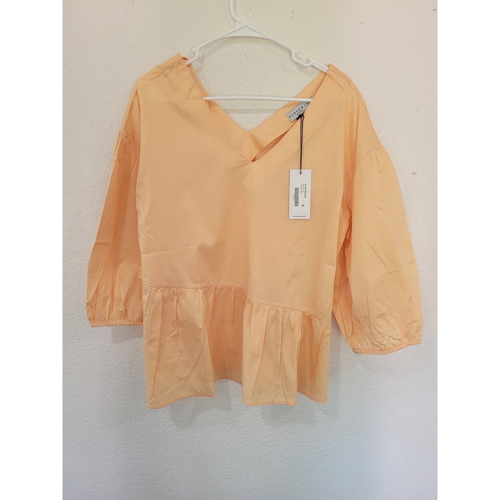 Harshman Women's Evana Blouse Apricot Ice 100%‎ Cotton V-Neck Top Size Small #20